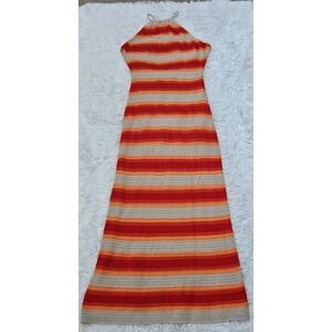 Wild Fable Women's Sz M Crochet Halter Beachy Boho Striped Halter Maxi Dress